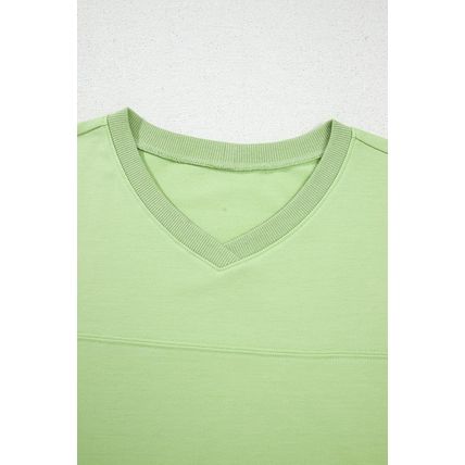 Meadow Mist Green Solid Loose V Neck Half Sleeve Tee and Shorts