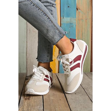 White Color Block Patchwork Breathable Lace-up Sneakers