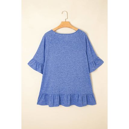 Dusk Blue Ruffled Short Sleeve Plus Size Casual Blouse