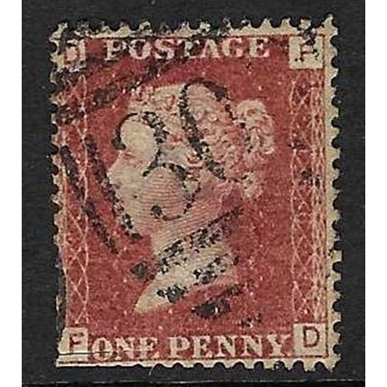 GB 1858 QUEEN VICTORIA 1d RED PLATE 156 USED SG43 / 44 " FD " nibbled perfs