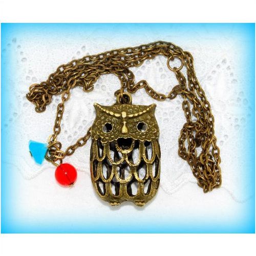 Retro Owl Hollow Charm Pendant Beads Bronze Necklace Chain Jewellery 1415