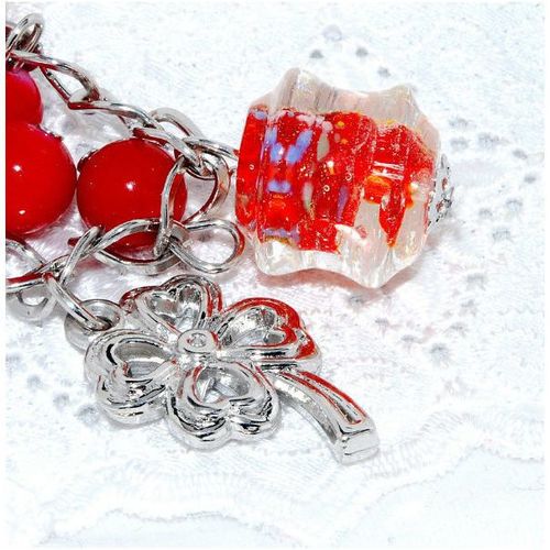 Sale Women Girls Shamrock Red Bead Glass Charms Bangle Bracelets Jewellery 693