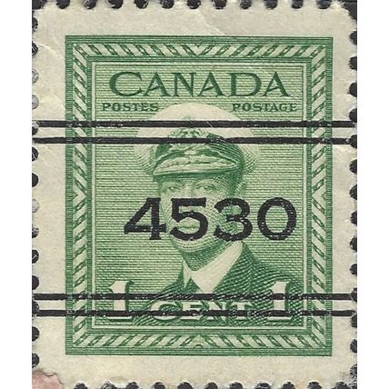 CANADA, King George VI Naval uniform, precancel 4530, green 1942, 1c
