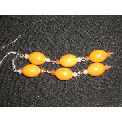 Elegant coffee cream oblong ceramic bead long swing earrings