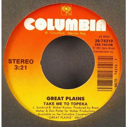 Great Plains - Take Me To Topeka / Iola Vinyl 45 New