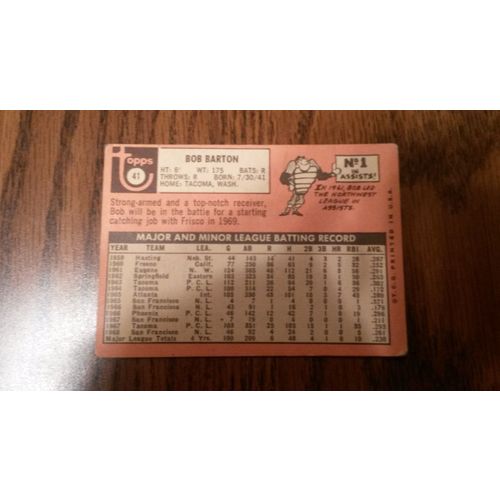 1969 Topps Card # 041 Bob Barton Good (2) San Francisco Giants