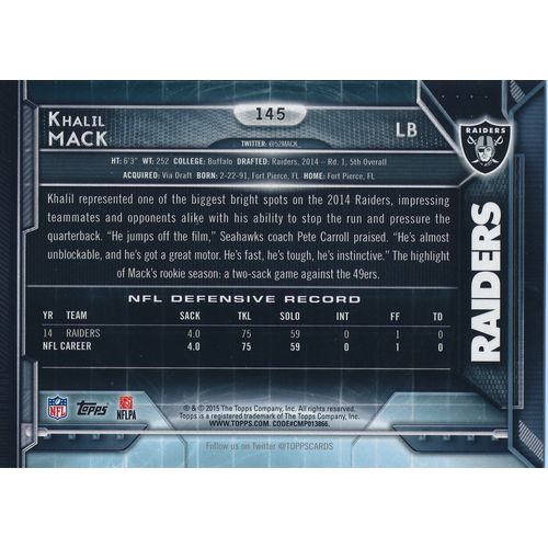 2015 Topps Football 145 Khalil Mack Oakland Raiders