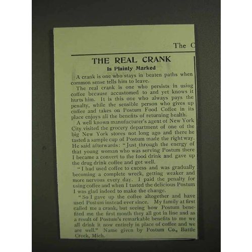 1903 Postum Food Coffee Ad - The Real Crank