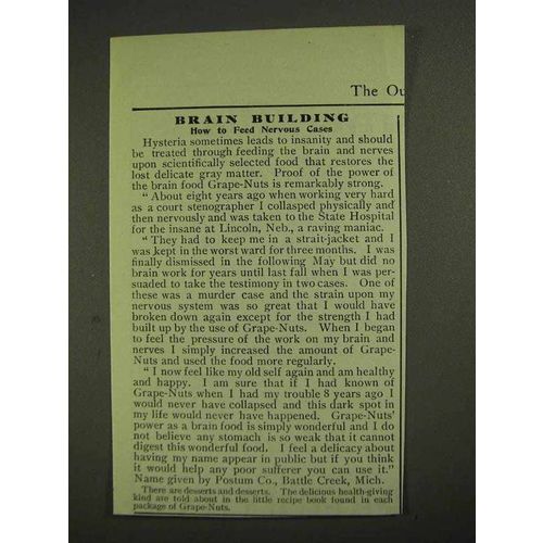 1903 Postum Grape-Nuts Ad - Brain Building