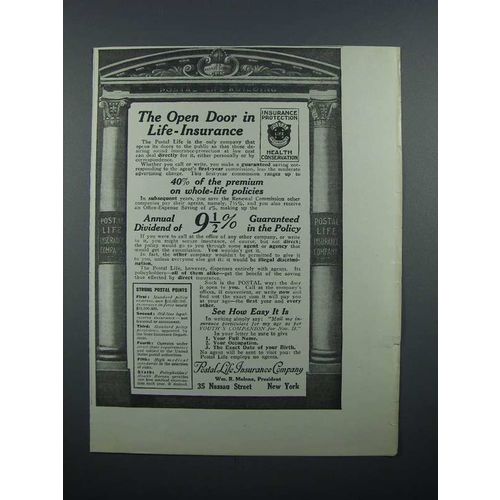 1913 Postal Life Insurance Ad - The Open Door