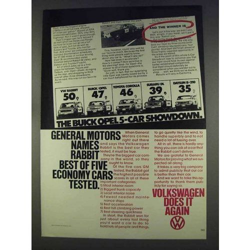 1977 Volkswagen Rabbit Ad - Best Of Five Cars