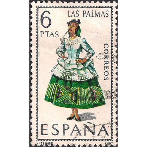 SPAIN, Regional Costumes Las Palmas, white 1968, 6 Pta