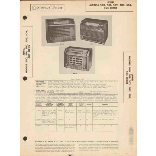 JEWEL model 50x series 4 tube AM radio receiver Sams Photofact manual