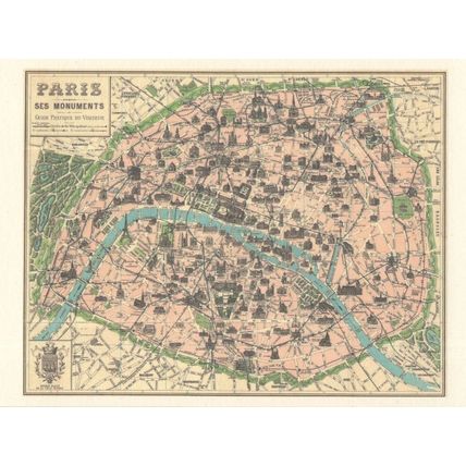 Paris Ses Monuments French Map Postcard