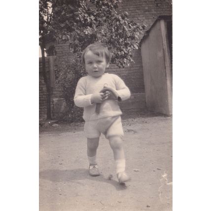 Child Running Off With Drain Pipe Old Real Photo Postcard