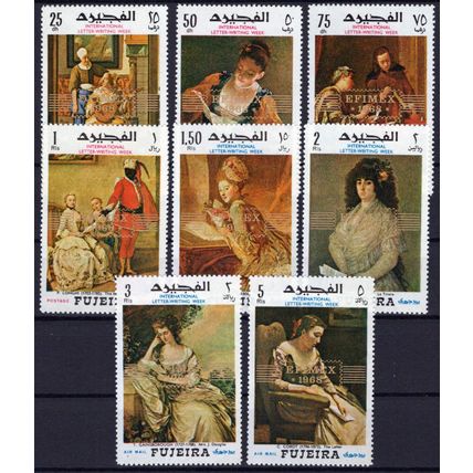 ZAYIX Fujeira 284-291 MNH Gold Overprint Paintings Letter Writing 042523S44