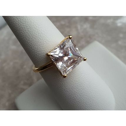 9.24ct Princess Solitaire Ring Made With Swarovski Zirconia Sz O½ Gold on Silver