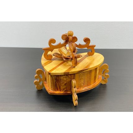 Vintage Jewelry Box, Heart Shaped, Red Velvet Lining, Storage Container, Brown K
