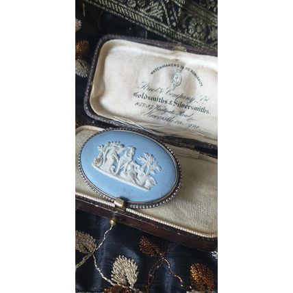 Antique Vintage 1940-s Wedgwood Blue Silver Brooch Hallmarked