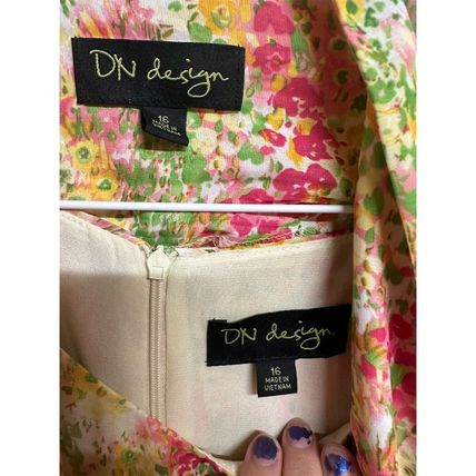 DN Design Vtg Chiffon Floral Lined Midi Dress & Cover Sz 16 Multicolor 2 Pc Set