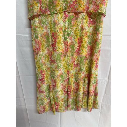 DN Design Vtg Chiffon Floral Lined Midi Dress & Cover Sz 16 Multicolor 2 Pc Set