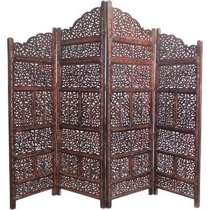 Room Divider Wood Screen - Mahanadi Antique Brown - 4 Panel Folding 72X80 - Wood