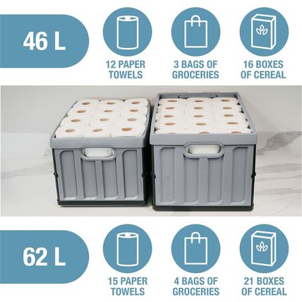 Clevermade Collapsible Storage Bins with Lids- Neptune Blue 3Pack 46L- Plastic C