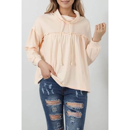 Beige Frill Exposed Seam Cowl Neck Oversized Sweatshirt