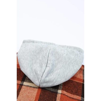 Orange Hooded Plaid Button Front Shacket