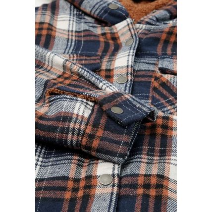 Plaid Pattern Sherpa Lined Hooded Shacket