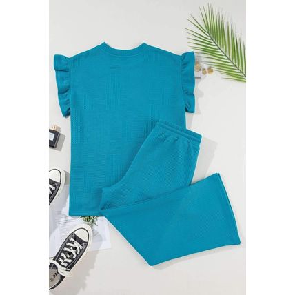Skobeloff Ruffled Sleeve Summer Top and Cropped Loose Pants Set