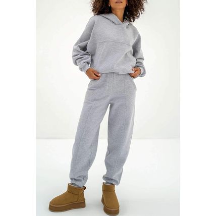 Gray Solid Exposed Seams Hoodie and Joggers Activewear Set