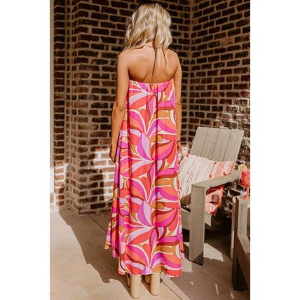 Rose Floral High Low Bandeau Vacay Dress