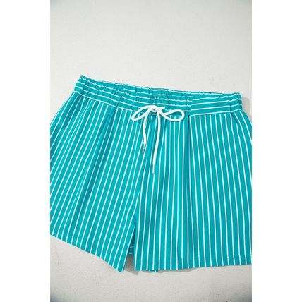 Sky Blue Stripe V Neck Tee and Casual Short Set