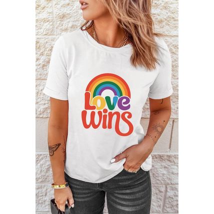 White Love Wins Pride Rainbow Graphic Casual T Shirt