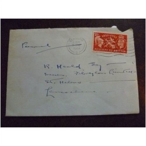 1951 GB King George VI Festival of Britain stamp on cover Glasgow St Helens