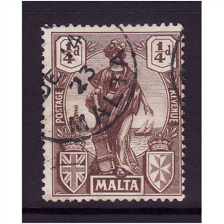 MALTA 1922 SG 123 1/4d CHOCOLATE BROWN FINE USED