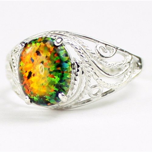 Created Black Opal, 925 Sterling Silver Ladies Ring, SR083