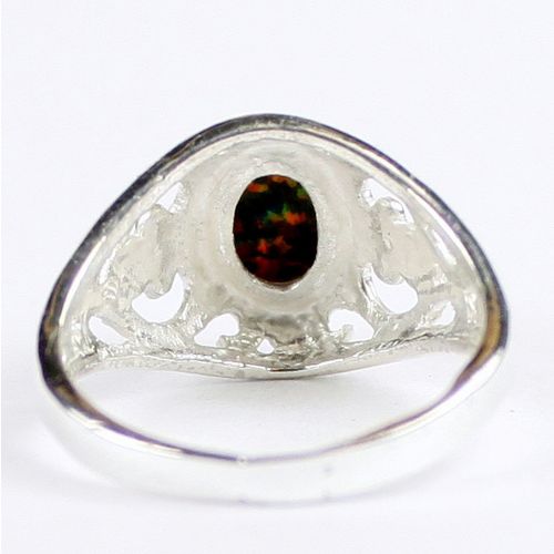 Created Black Opal, 925 Sterling Silver Ladies Ring, SR111