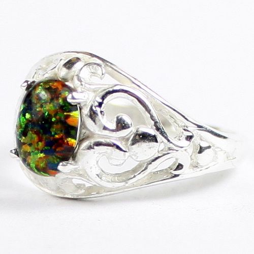 Created Black Opal, 925 Sterling Silver Ladies Ring, SR111