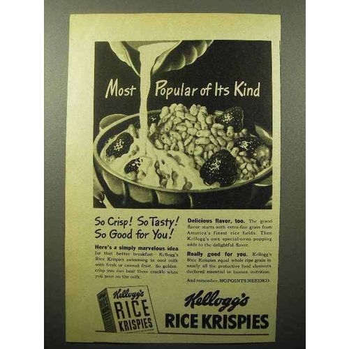 1944 Kellogg's Rice Krispies Cereal Ad - Most Popular