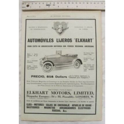 1916 advertisement Elkhart Motors, London from El Ingeniero Industrial