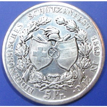 1869 5Fr Switzerland. Casino Card Guard, Challenge Coin. REPLICA. 61.