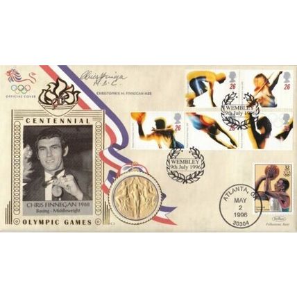 Olympic Games 1996 Centennial Gold Medal Winners Chris Finnegan Cover Signed VGC