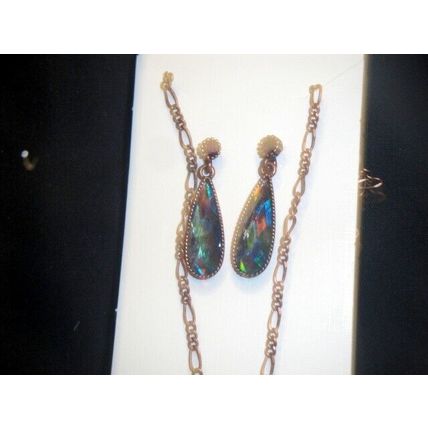Fabulous vintage bronze abalone paua shell mounted earrings & necklace