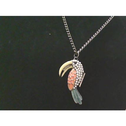 Blue Green Gold Toucan tropical bird long bill toucan 30" chain necklace pendant