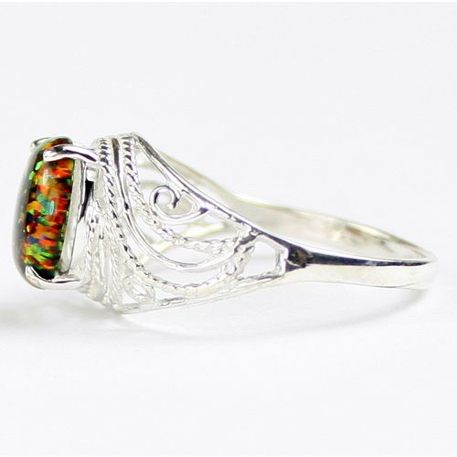 Created Black Opal, 925 Sterling Silver Ladies Ring, SR083