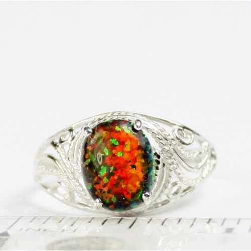 Created Black Opal, 925 Sterling Silver Ladies Ring, SR083