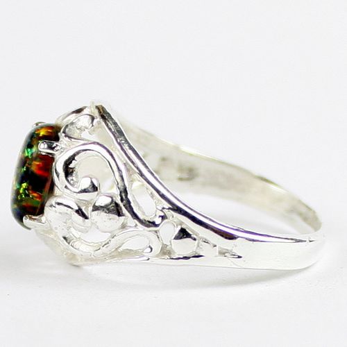 Created Black Opal, 925 Sterling Silver Ladies Ring, SR111