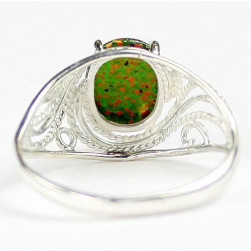 Created Black Opal, 925 Sterling Silver Ladies Ring, SR083